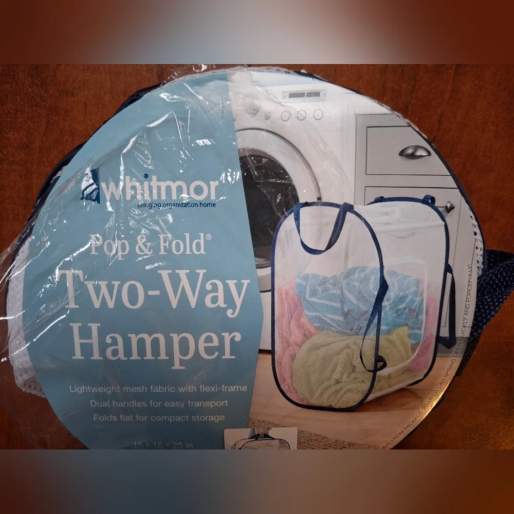 Whitmor Fabric Collapsible Hamper Blue/White 5588-7485-WNVY